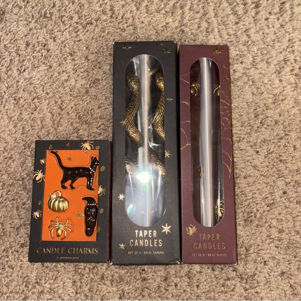 New Anthropologie Mystic Icon Taper Candles Snake Set of 2 Pin Charms Halloween